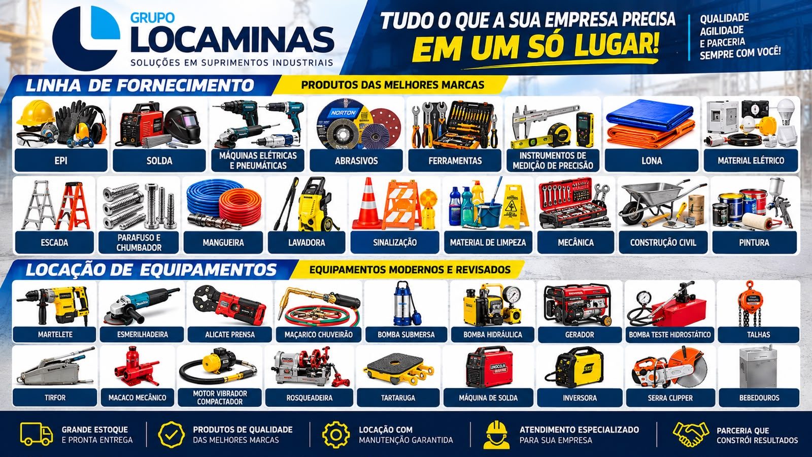 Locaminas: locaÃ§Ã£o e venda de equipamentos e ferramentas