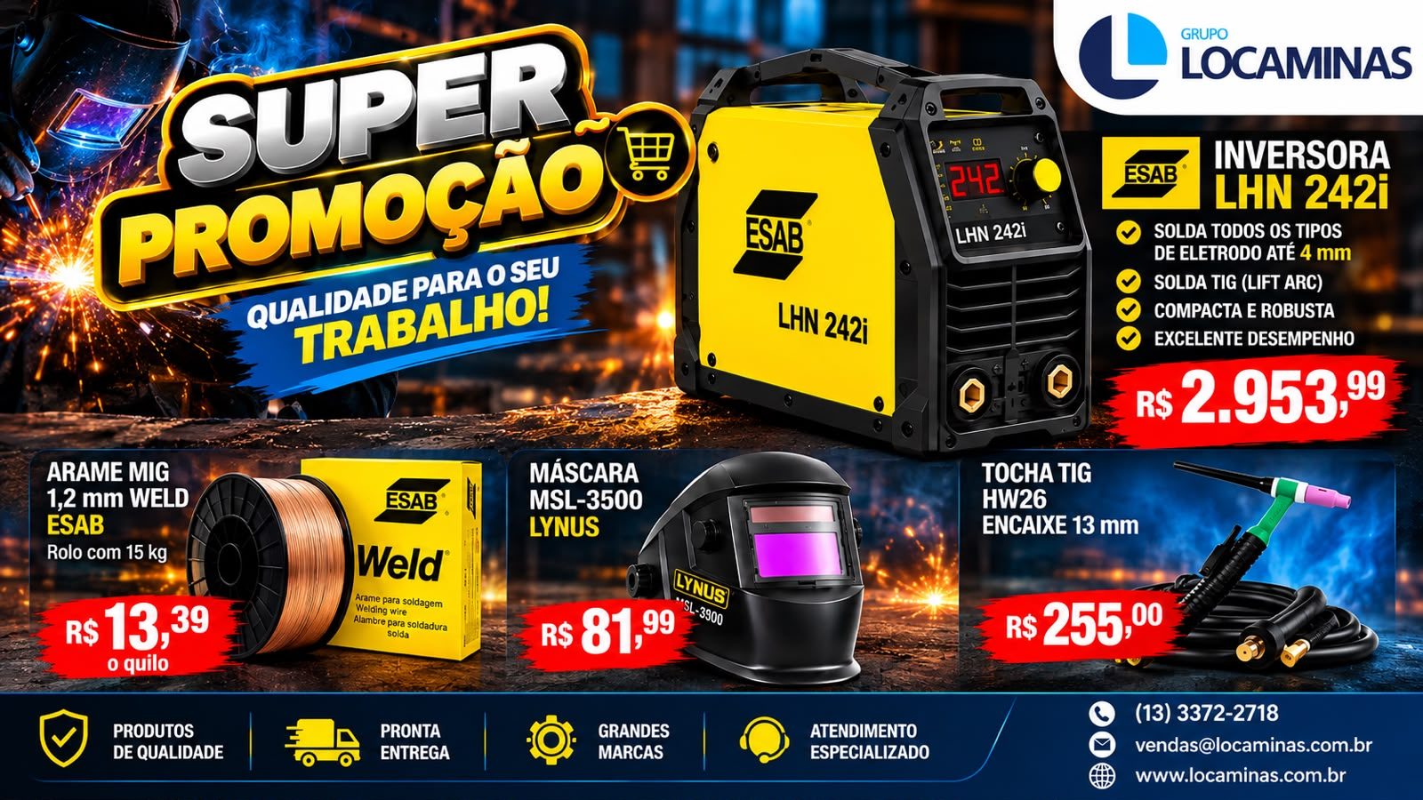 Locaminas: locaÃ§Ã£o e venda de equipamentos e ferramentas